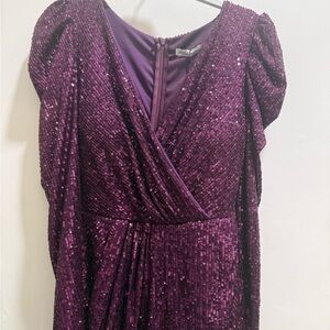 Elegant Plum Sequin Long Sleeve Dress
